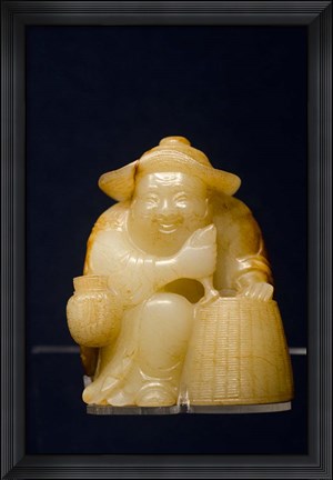 Framed China, Shanghai, Shanghai Museum. Carved jade fisherman. Print