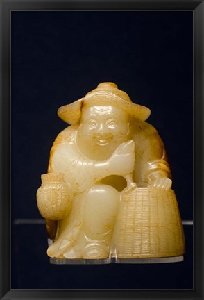 Framed China, Shanghai, Shanghai Museum. Carved jade fisherman. Print