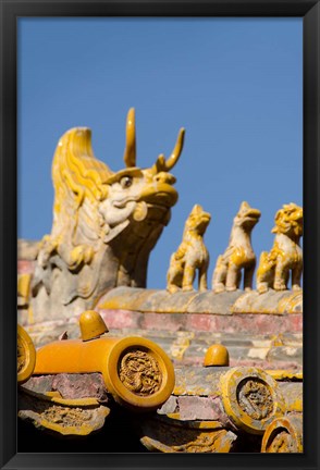 Framed Dragon roof, Hall of Consolation, Forbidden City, Beijing, China Print