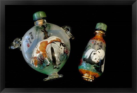 Framed Hand Painted Snuff Bottles with Jade Tops and Horse Globe, Chinese Handicrafts, China Print