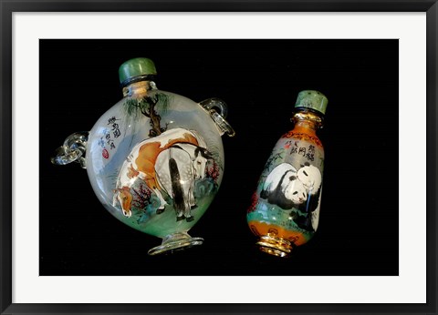 Framed Hand Painted Snuff Bottles with Jade Tops and Horse Globe, Chinese Handicrafts, China Print