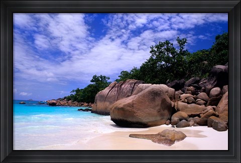 Framed Beach, La Digue in the Seychelle Islands Print