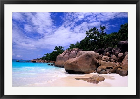 Framed Beach, La Digue in the Seychelle Islands Print