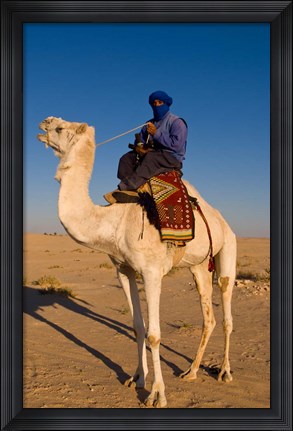 Framed Bedouin man on camel, Douz, Sahara Tunisia, Africa Print
