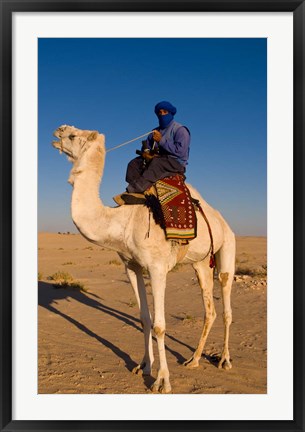 Framed Bedouin man on camel, Douz, Sahara Tunisia, Africa Print