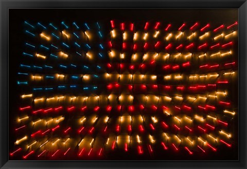 Framed Americana Flag made of zoomed Neon Lights Print