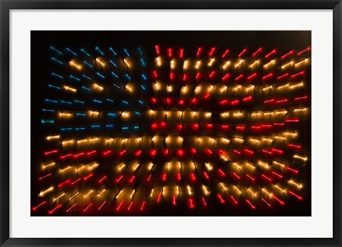 Framed Americana Flag made of zoomed Neon Lights Print