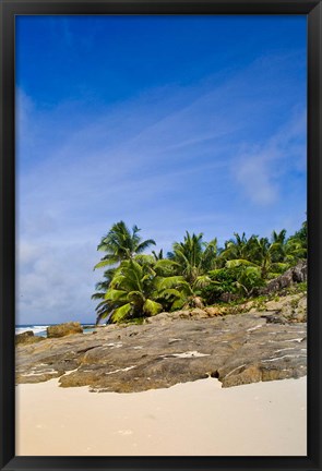 Framed Anse Bambous Beach on Fregate Island, Seychelles Print