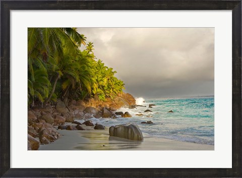 Framed Anse Beach on Fregate Island, Seychelles Print