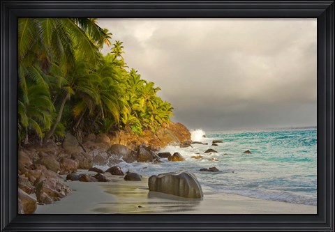 Framed Anse Beach on Fregate Island, Seychelles Print