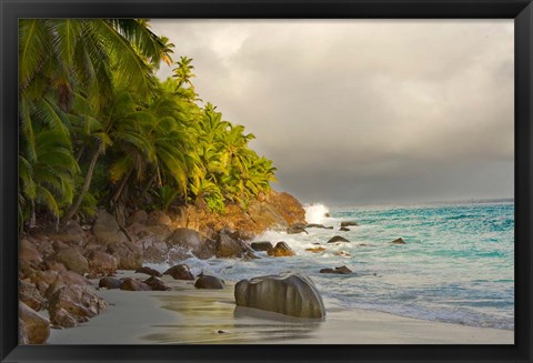 Framed Anse Beach on Fregate Island, Seychelles Print