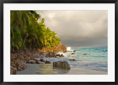 Framed Anse Beach on Fregate Island, Seychelles Print