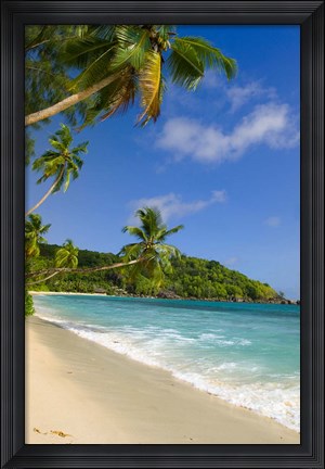 Framed Beach at Chez Batista&#39;s Restaurant, Seychelles Print