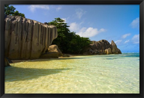 Framed Cliffs of Anse-Source D&#39;Argent, Seychelles, Africa Print