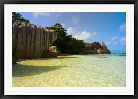 Framed Cliffs of Anse-Source D&#39;Argent, Seychelles, Africa Print