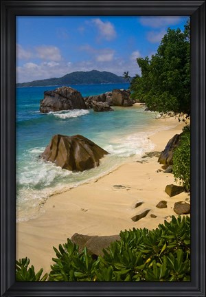 Framed Coastal View of La Digue Island, Seychelles Print