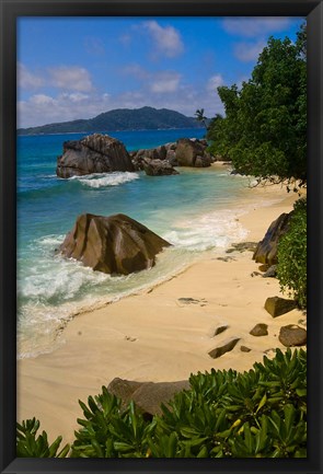 Framed Coastal View of La Digue Island, Seychelles Print