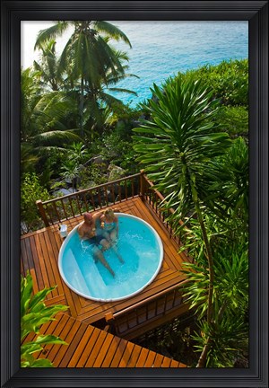 Framed Couple enjoying hot tub at Fregate Resort, Seychelles Print
