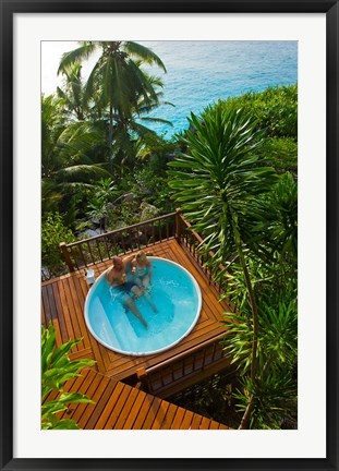 Framed Couple enjoying hot tub at Fregate Resort, Seychelles Print