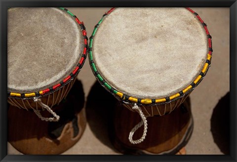 Framed Gambia, Banju, Wooden drums, musical instrument Print