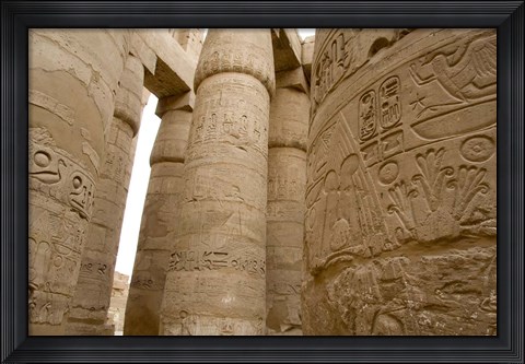 Framed Hieroglyphic covered columns in hypostyle hall, Karnak Temple, East Bank, Luxor, Egypt Print