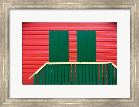 Framed Red and Green wooden cottages, Muizenberg Resort, Cape Town, South Africa Print