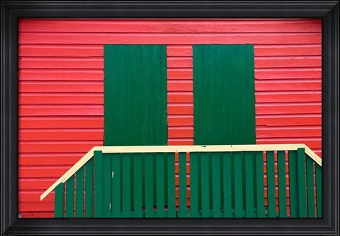 Framed Red and Green wooden cottages, Muizenberg Resort, Cape Town, South Africa Print