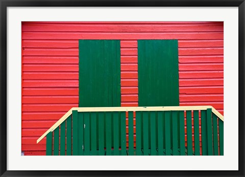 Framed Red and Green wooden cottages, Muizenberg Resort, Cape Town, South Africa Print