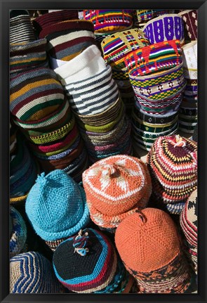 Framed Berber Hats, Souqs of Marrakech, Marrakech, Morocco Print