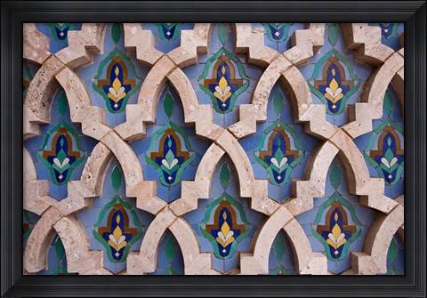 Framed Wall tiles in Al-Hassan II mosque, Casablanca, Morocco Print