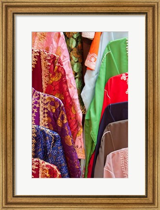Framed Caftan Textiles, Fes Medina, Morocco Print