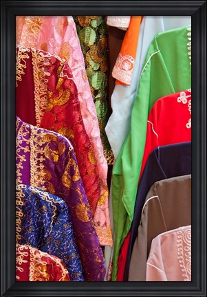 Framed Caftan Textiles, Fes Medina, Morocco Print