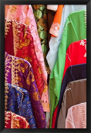 Framed Caftan Textiles, Fes Medina, Morocco Print