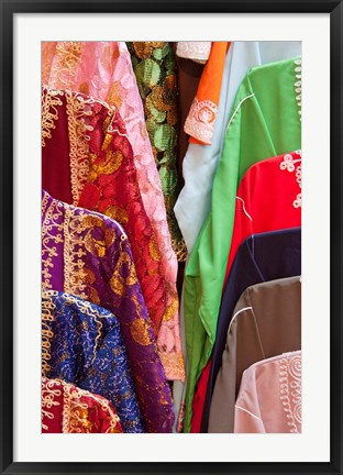 Framed Caftan Textiles, Fes Medina, Morocco Print