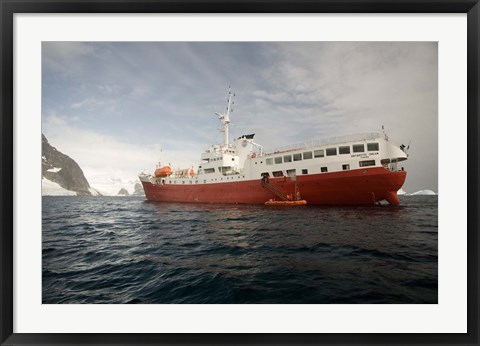 Framed Expedition ship and zodiac, Pleneau Island, Antarctica Print