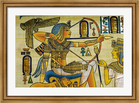 Framed Egypt, hand painted papyrus hunting scene Print