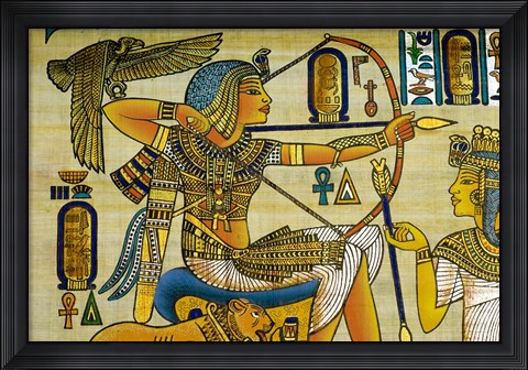Framed Egypt, hand painted papyrus hunting scene Print