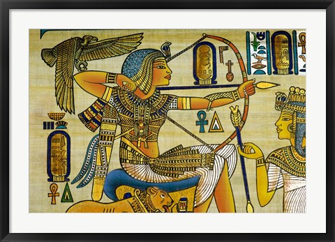 Framed Egypt, hand painted papyrus hunting scene Print