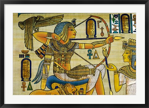 Framed Egypt, hand painted papyrus hunting scene Print