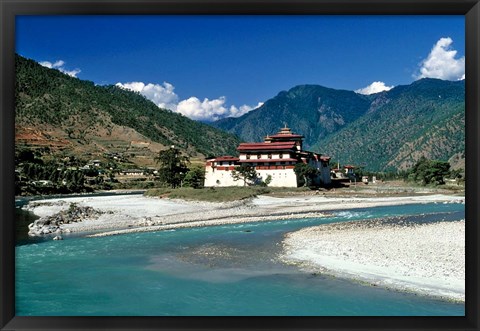 Framed Bhutan, Punaka, Mo Chhu, Punaka Dzong, Monastery Print