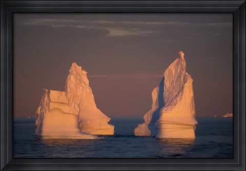 Framed Antarctic Peninsula, icebergs at midnight sunset. Print