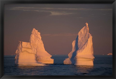 Framed Antarctic Peninsula, icebergs at midnight sunset. Print