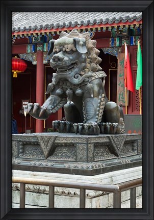 Framed China, Beijing. Bronze lion sculpture, Fragrant Hill Print