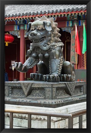 Framed China, Beijing. Bronze lion sculpture, Fragrant Hill Print