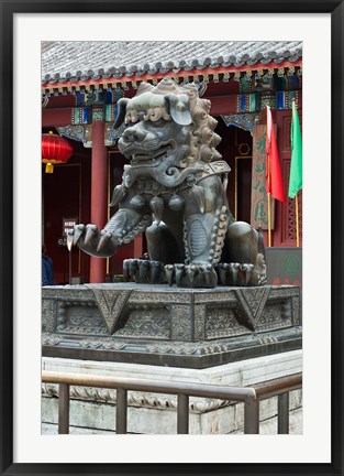 Framed China, Beijing. Bronze lion sculpture, Fragrant Hill Print