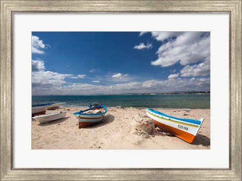 Framed Fishing boats on beach, Hammamet, Cap Bon, Tunisia Print
