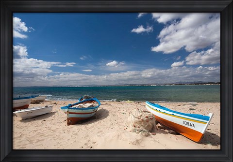 Framed Fishing boats on beach, Hammamet, Cap Bon, Tunisia Print