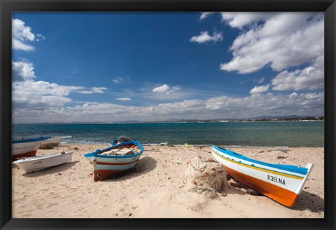 Framed Fishing boats on beach, Hammamet, Cap Bon, Tunisia Print