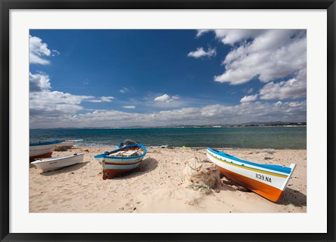 Framed Fishing boats on beach, Hammamet, Cap Bon, Tunisia Print