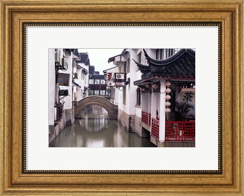 Framed Canal Seperates White Ming Buildings, Suzhoul, Jiangsu, China Print